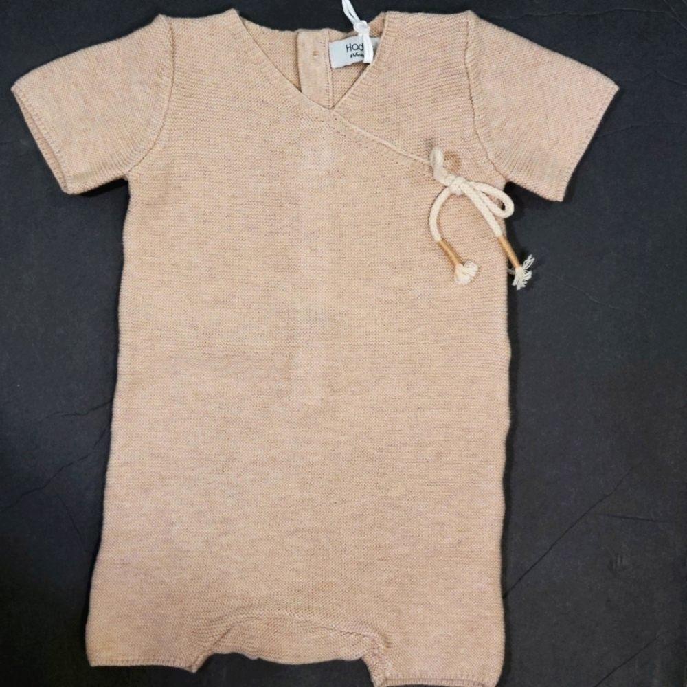 NWT 3-6month Baby knit romper, short sleeve, faux wrap with bow